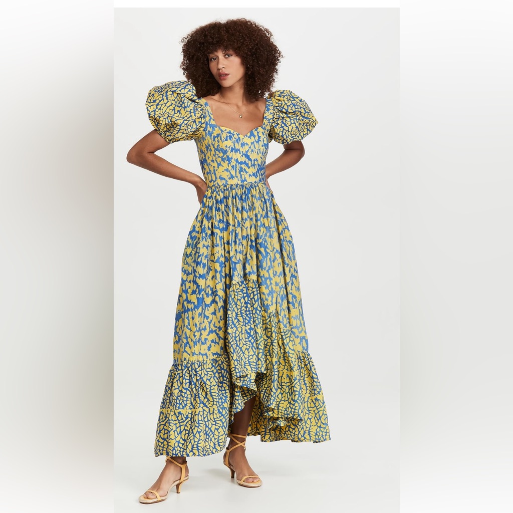 Sika Blue And Yellow Puff Sleeve Maxi Dress - Size 4